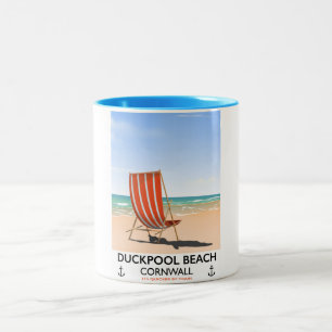 Taza Bicolor Afiche de viaje de Duckpool Beach Cornwall