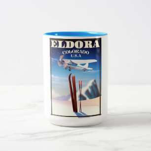 Taza Bicolor Afiche de viaje de Eldora Colorado.