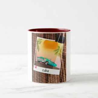 Taza Bicolor Afiche de viaje de fotos de autos antiguos cubanos