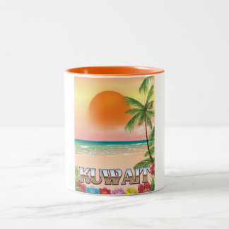 Taza Bicolor afiche de viaje de kuwait beach