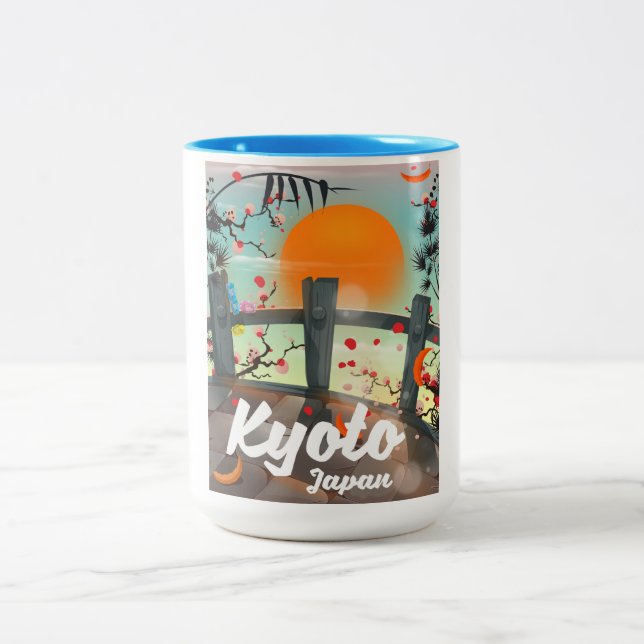 Taza Bicolor Afiche de viaje de Kyoto Japón (Centro)