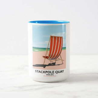 Taza Bicolor Afiche de viaje de la playa de Stackpole Quay Wale