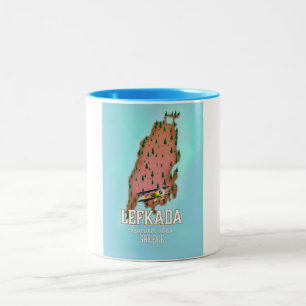 Taza Bicolor Afiche de viaje de Lefkada Grecia.