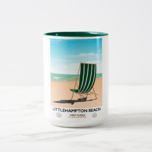 Taza Bicolor Afiche de viaje de Littlehampton Beach East Sussex