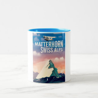 Taza Bicolor Afiche de viaje de los Alpes Suizos en Matterhorn
