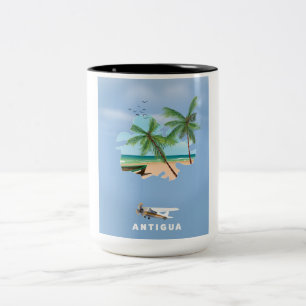Taza Bicolor Afiche de viaje de mapa ilustrado de Antigua