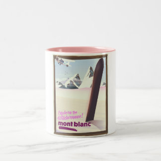 Taza Bicolor afiche de viaje de mont blanc Snowboarding.