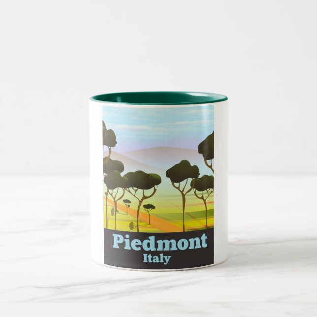 Taza Bicolor Afiche de viaje de Piedmont Italy (Centro)