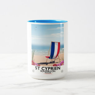 Taza Bicolor Afiche de viaje de playa de Francia