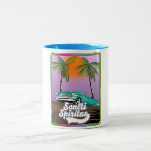 Taza Bicolor afiche de viaje de santiti espiritus Cuba.