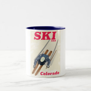 Taza Bicolor Afiche de viaje de Ski USA Colorado