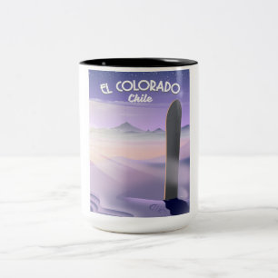 Taza Bicolor Afiche de viaje de Snowboard en El Colorado de Chi