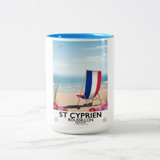 Taza Bicolor Afiche de viaje de St Cyprien, Roussillon France