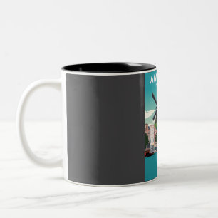 Taza Bicolor Afiche de viaje del molino de viento de Amsterdam