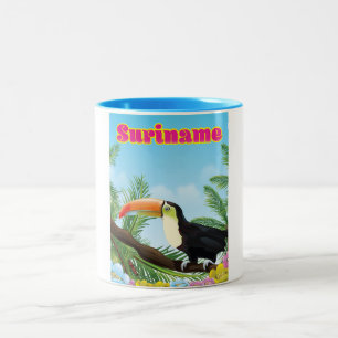 Taza Bicolor Afiche de viaje del paraíso sudamericano de Surina