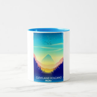 Taza Bicolor Afiche de viaje del volcán Cleveland