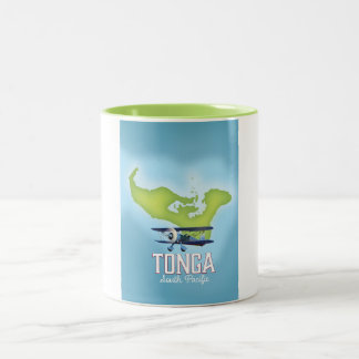 Taza Bicolor Afiche de viaje del vuelo del mapa de Tonga