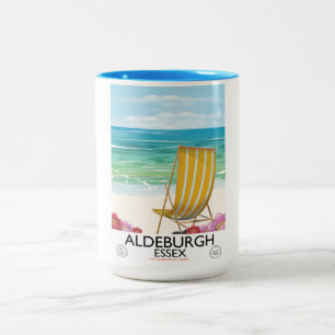 Taza Bicolor Afiche de viaje en la playa de Aldeburgh Essex