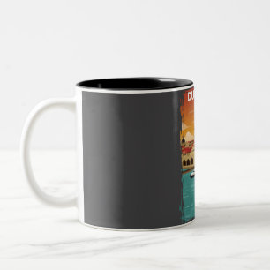 Taza Bicolor Afiche de viaje mínimo de cosecha de vacas de Dubr