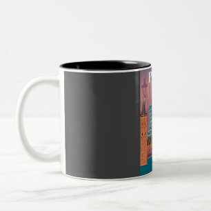 Taza Bicolor Afiche de viaje mínimo en la época de la cosecha c