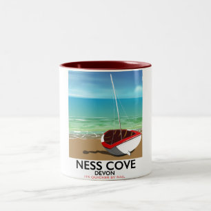 Taza Bicolor Afiche de viaje por tren vintage de Ness Cover Dev