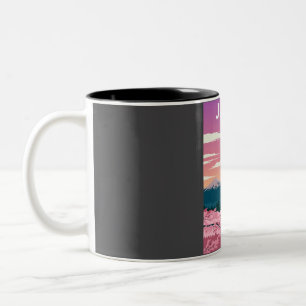 Taza Bicolor Afiche de viaje retro mínimo de cosecha en Japón