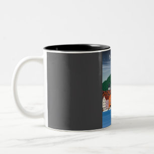 Taza Bicolor Afiche de viaje retro mínimo de la época de Bergen