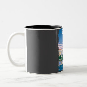Taza Bicolor Afiche de viaje retro mínimo de la época de la épo
