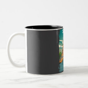 Taza Bicolor Afiche de Viaje Retro Mínimo de Sevilla España