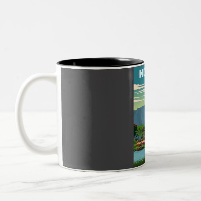 Taza Bicolor Afiche de viaje retro mínimo indonesio (Izquierda)