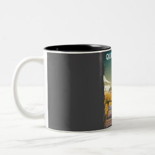 Taza Bicolor Afiche de viaje retro mínimo para la cosecha de la