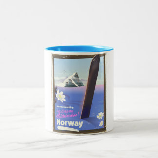 Taza Bicolor Afiche de viajes estilo vintage de Snowboard en No