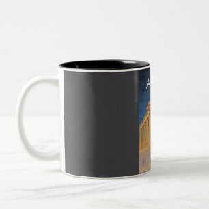 Taza Bicolor Afiche de viajes nocturnos de Atenas Grecia ruina