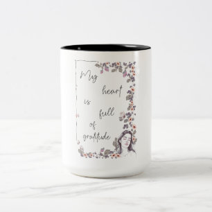 Taza Bicolor Afirmación de Gratitud. Mentalidad Positiva Floral