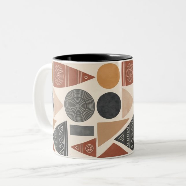 Taza Bicolor African Inspired Geometric Mug, Boho Mudcloth Patt (Anverso izquierdo)