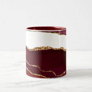 Taza Bicolor Ágata Borgoña con Venas de Purpurina Dorada