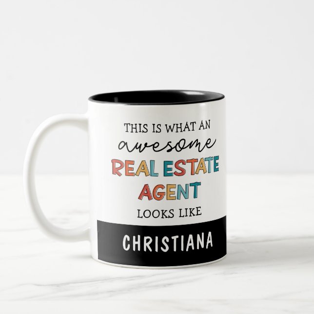Taza Bicolor Agente inmobiliario personalizado Gracioso Realtor (Izquierda)