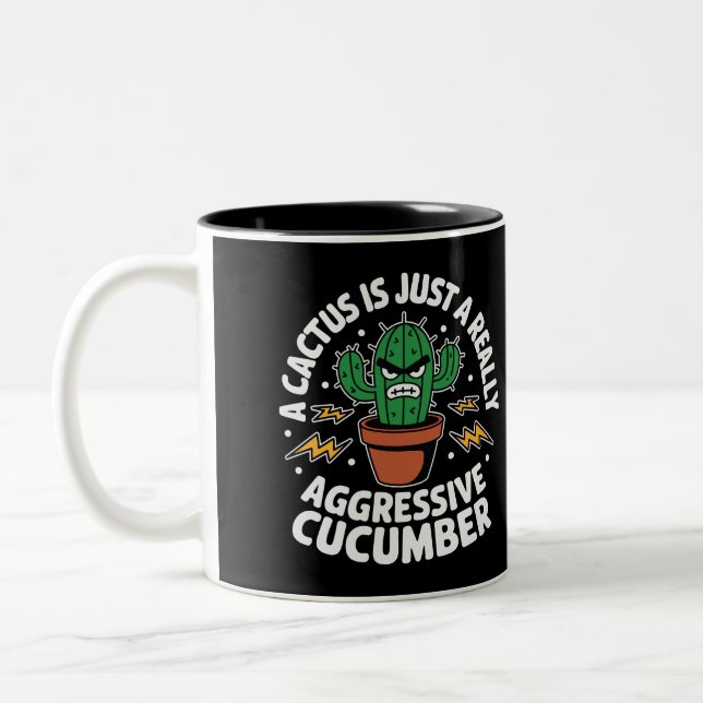 Taza Bicolor Aggressive Cucumber – Funny Cactus Pun (Izquierda)
