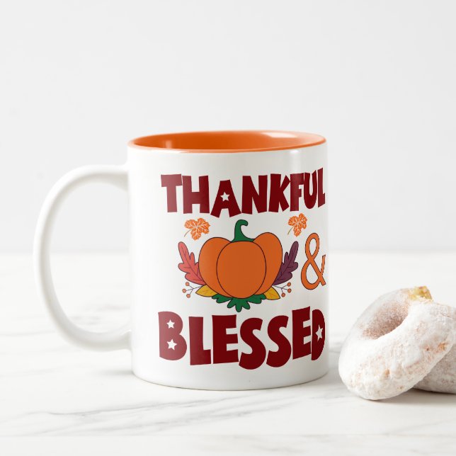Taza Bicolor Agradecido y Bendito (Con donut)