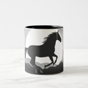 Taza Bicolor Agrega tu texto Caballo en silueta en blanco y neg