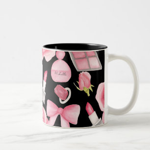 Taza Bicolor Agregar nombre al perfume acuarela rosa y negro