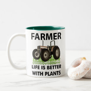 Taza Bicolor Agricultor de campo de tractores agrícolas