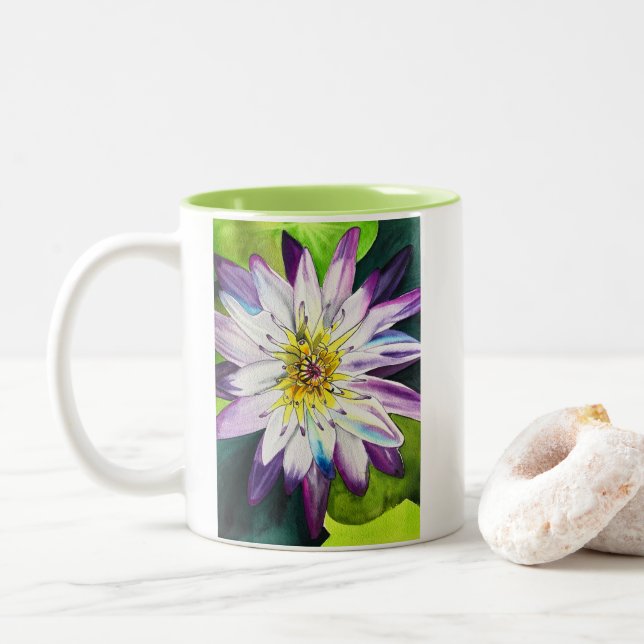 Taza Bicolor Agua acuática lirios arte fino (Con donut)