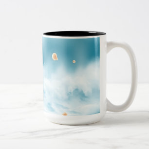 Taza Bicolor Agua suave olas oceánicas con conchas