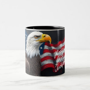 Taza Bicolor Águila calva con bandera americana arte del 4 de j