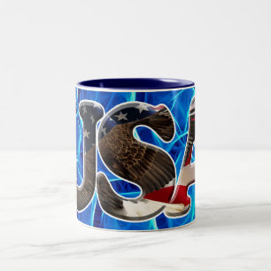 Taza Bicolor Águila calva y bandera Patriótico Fractal Travel M