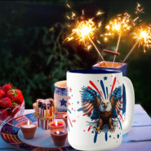 Águila calva y estrellas vibrantes y estribos Mug