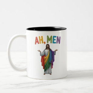 Taza Bicolor Ah Men Funny Orgullo Gay LGBT Jesús Bandera Arcoir