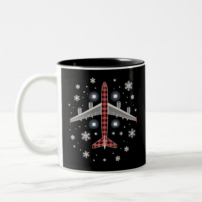 Taza Bicolor Airplane Plaid Christmas Pilot (Izquierda)