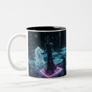 Taza Bicolor Ajedrez Cyberpunk, Juego de Tablero Digital Neon S
